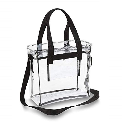 SCKVAOU Clear Stadium Bag Clear Tote Bag Stadium Approved 12 x 12 x 6, with Adjustable Shoulder Strap and Handles (Black)