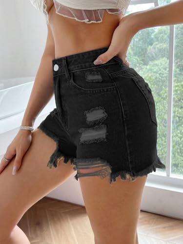 Image of Aahwan Dark Blue Solid Simple Daily Distressed Denim Shorts for Women's &Girl's