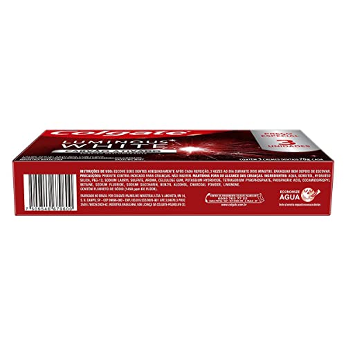 Colgate Creme Dental Clareador Luminous White Carvão Ativado 70G 3 Unidades