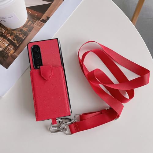 Étui de téléphone portefeuille Samsung Galaxy Z Fold 5 4 3 rouge lanière