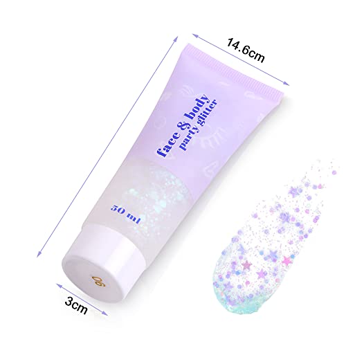 Aoowu Body Glitter Gel, 50Ml Holographic Mermaid Sequins Glitter Chunky Cosmetic Glitter Face And Body Gel, Sparkling Festival Party Lotion Glitter For Face Body Eye Hair Nail Makeup And Diy Art #TOP1
