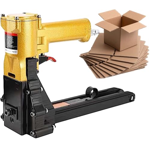 vnmudzeo Commercial Pneumatic Carton Stapler,w/ 100 Pcs Staples (18 mm/22 mm Length),Industrial Cardboard Stapling Tool Lightweight Adjusted Tightness,18mm