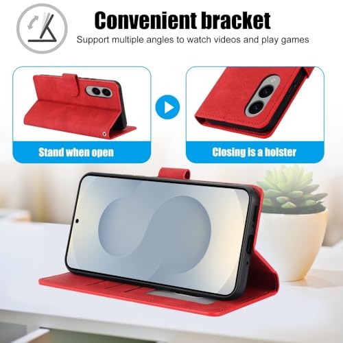 Étui Galaxy S20 Plus rouge rabat aimant protection cuir rétro portable - 4