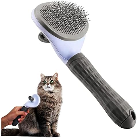 Katzenbürste, Selbstreinigende Zupfbürste entfernt Unterwolle Hundebürste Hundebürste Katzenbürste Kurz bis Langhaar Geeignet Sanfte Katzenbürste Zupfbürste (Grau) (Grau) Cover