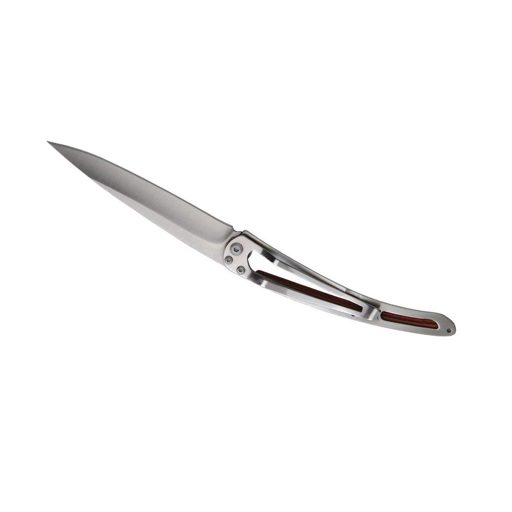 Deejo - Couteau de Poche Pliant 37g avec Clip Ceinture - Manche en Bois Corail, Lame en Acier Inoxydable - Motif Arbre - Couteau de Table, Randonnée, Camping, Bivouac