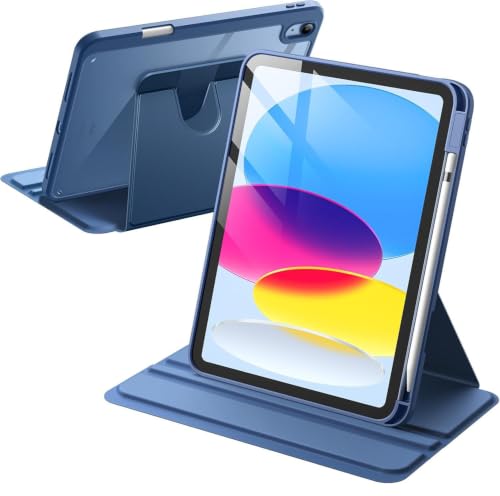 Image of ProElite for Apple iPad (A16) 11th /10th Generation (2025 /2022) Cover, 360 Degree Rotatable Smart Flip Cover for Apple iPad 11th /10th Gen, Transparent Back case Cover with Pencil Holder, Dark Blue