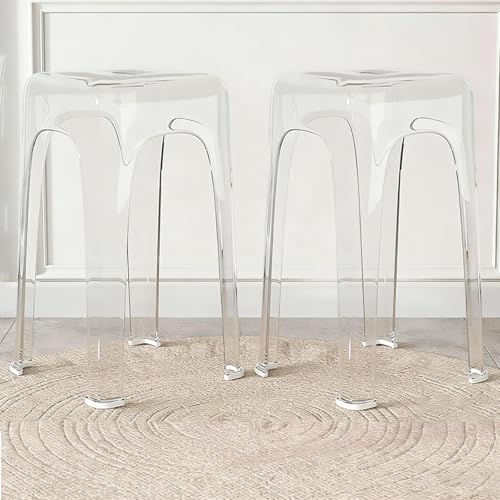 GRIPITHPY Clear Acrylic Bar Stools Set of 2 Modern Backless Counter Stool Transparent Stackable Dining Stool for Kitchen Island Dining Room Restaurant 18 High Clear