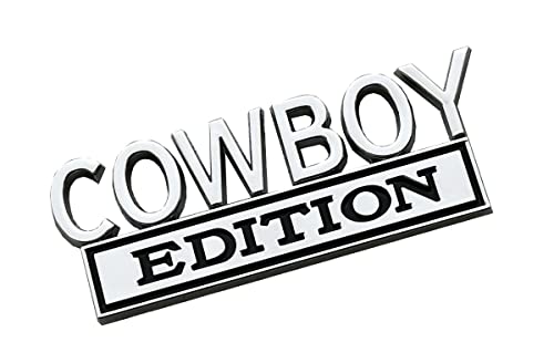 Image of 2Pcs Cowboy Edition Emblems 3D Badge Sticker Decal Compatible with Vehicle, Car, Truck, SUV, Door Decoration (Chrome /Black)