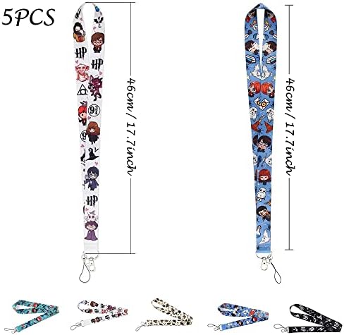 5 Pieces Lanyards for Neck, Lanyard Neck Strap, Magic School Theme Cartoon Lanyard, Harry Potter Lanyard, Key Chain, Key Lanyard, for ID Badge Holder, Keys, Camera, Mobile Phone