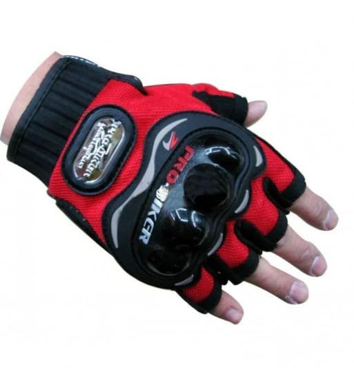 Image of Leosportz Riding Gloves for Men Bike Riders - Special Tactical Gloves with Rubber Knuckle Punch | Non-Slip Half Finger with Firm Padding Motorcycle Gloves (XL, Red)