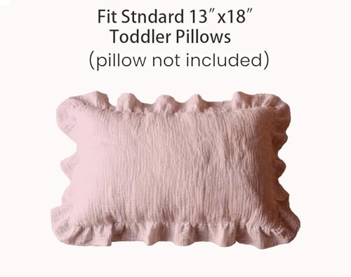 Image of Toddler Pillowcases for 13 inchx18 inch Pillow 2 Pack, Muslin Small Toddler Baby Kids Travel Pillow Covers for Boys Girls with Envelope Closure (Hopping Bunnies & Beige-Ruffled, 13 x 18 Inch)