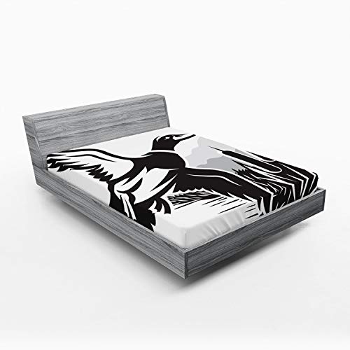 Ambesonne Duck Hunting 2 Pack Fitted Sheet, Monochromatic Graphics, Bed Cover All-Round Elastic Deep Pockets 2 Pieces, Package Contains 2 Full Size Fitted Sheets, Charcoal Grey White