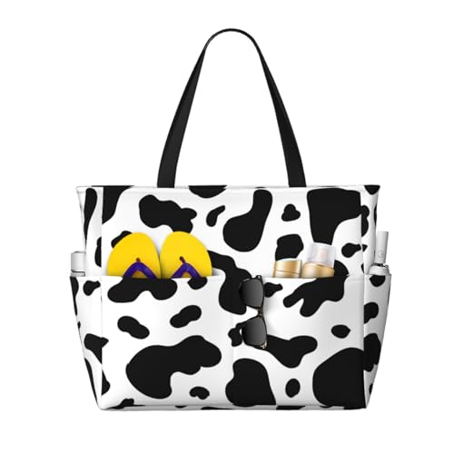 Grand sac de plage et sac à bandoulière motif vache pour femme