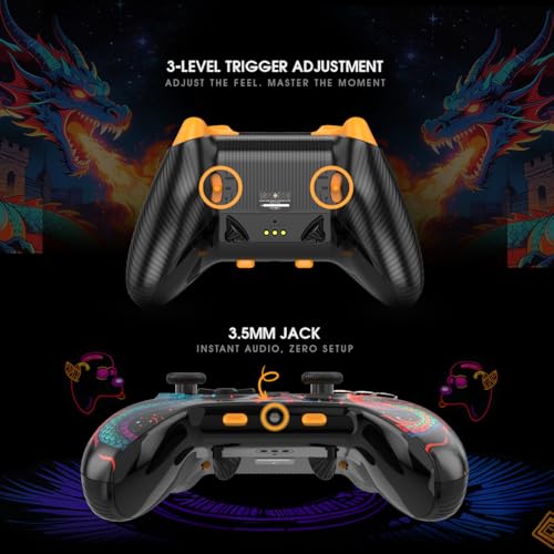 Image of Cosmic Byte Drakon Tri-Mode Controller with Charging Dock, TMR Joysticks, Mechanical Buttons, RGB Lighting, Macro Keys, Trigger Locks, Carrying Case, Interghangeable Top, Gyro, Dual Vibration, PC Software Support (Black)