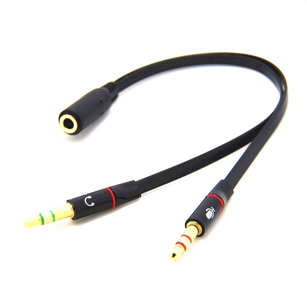 Headphone Earphone Audio Cable Micphone Y Splitter Adapter 1 Female to 2 Male Connected Cord to Laptop PC,3.5 mm Black for Notebook, PC