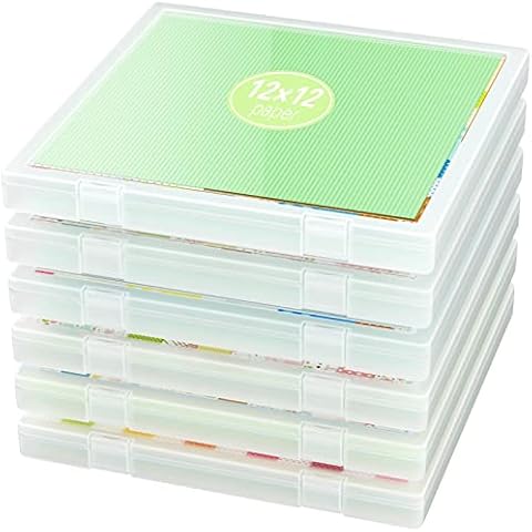 iBune 6 Pack 12x12 Paper Storage, Scrapbook Storage Box for 12" x 12" Paper, Portable Board Game Storage Box Plastic Craft Organizer Box Art Supplies Storage Box, Inner Size 12.2 x 12.2 x 0.85 in Cover