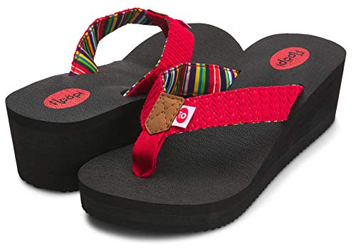 Image of Floopi High Heel Wedge Sandals for Women-Comfort Yoga Mat Footbed for Support, Flip Flop Thong Platforms for Summer