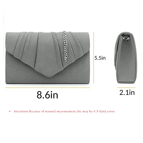 Milisente Women Evening Bag Velvet Pleated Clutch Purse Envelope Clutches (Gray) #TOP2