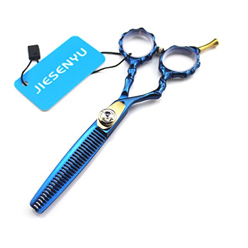 Ciseaux de coiffure professionnels JIESENYU pour gaucher en bleu élégant