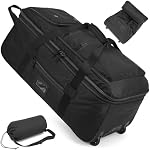 Extra Large Rolling Travel Duffle Bag with Wheels Shoes Compartment Wet Pocket 85-100L Big Expandable Duffel Bag for Men Women Heavy Duty Foldable Carry on Collapsible Luggage Camping, Black