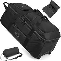 TAIHOYIN Large Foldable Duffle Bag with Wheels 85-100L Expandable Wheeled Holdall Extra Large Travel Rolling Duffel Bags for Men Women Collapsible Big Soft Luggage Camping, Black