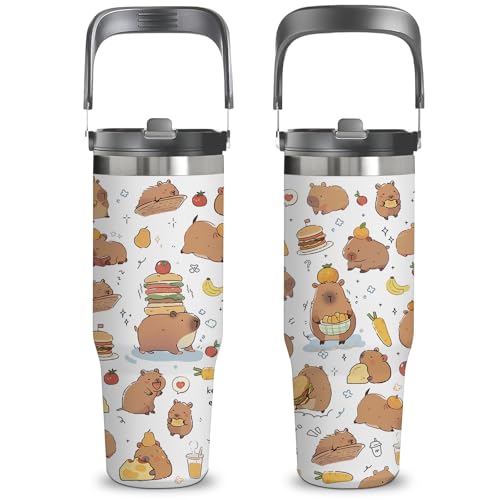 xiiai Capybara Tumbler with Straw and Handle 30oz, Capybara Gifts for Women