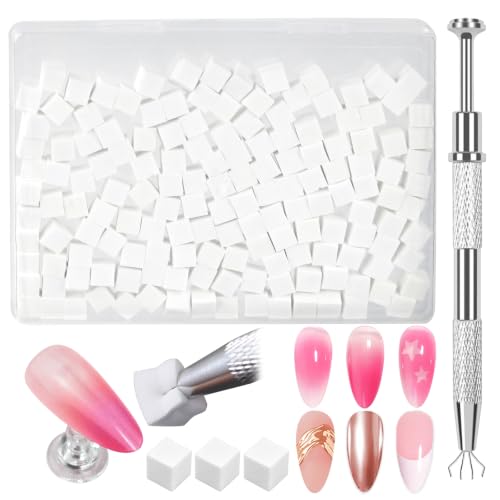 ESUOHYM 150 Pcs Soft Nail Sponges For Ombre with Grabbing Pen Nail Ombre Brushes Pat Gel Sponges for Blending Nail Art Supplies Tools with Case Mini Sponge Cubes Manicure Tools Accessories