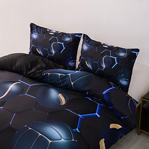 Cvhouse Football Comforter Set Cover Queen Size,Honeycomb Basketball Bedding Set For Boys Teens,Geometric Lightweight Baseball Duvet Cover Set Soft,3 Pieces,Boys Sport Theme Room Decor #TOP5