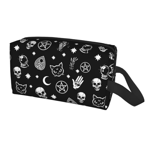 BYBYSCL Halloween Skull Cat Moon Gothic Pattern Cosmetic Bag for Women, Large Capacity Travel Makeup Pouch Portable Waterproof Toiletries Accessories Organizer