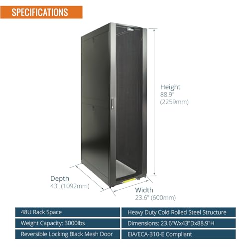 Image of Tecmojo 48U Server Rack Cabinet - PRE-Assembled 24inch Width 43inch Depth IT Network Equipment Cabinet Rack Enclosure with Casters - 3000lbs Weight Capacity(06Black)