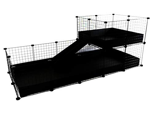 C&C Modular Cages Original C&C Käfig 5x2 + Dachboden 2x2 + Rampe + 2 Correx im Lieferumfang enthalten – Doppelstöckiger Meerschweinchenkäfig C&C (schwarzer Boden, schwarzer Dachboden)