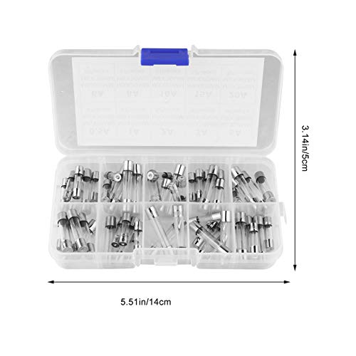 VILLCASE 60Pcs 0. 5A-20A Tubo de Vidro Fusá­vel Tubo de Proteção Fusá­veis de Vidro de Sopro Rápido