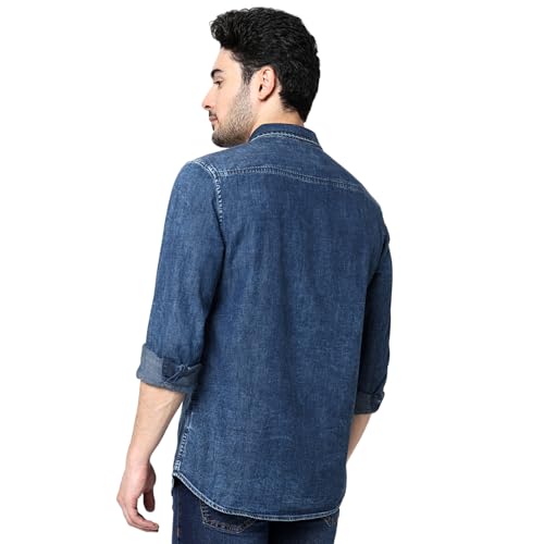 Image of Spykar Men's Regular Fit Raised Collar Full Sleeve Solid Casual Shirts