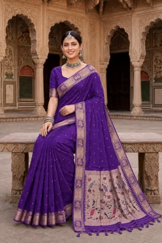 Image of Women's Paithani Silk Tassel Finish Saree Ethnic Unstitched Blouse Piece