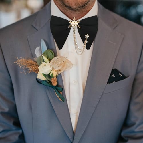 Image of Oversized Bow Ties for Men, Adjustable Bow Tie Pre-tied Bowties Pearl Decoration Bowtie for Tuxedo Wedding Party Prom