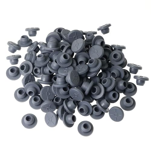 100Pcs Injection Ports for Jar Lids 7mm (0,5 in) - Grey Butyl Rubber Stopper for Culture Work, Washable & Reusable Lab Rubber Stoppers - Liquid Culture Lids for Long-Term Storage of Any Liquids