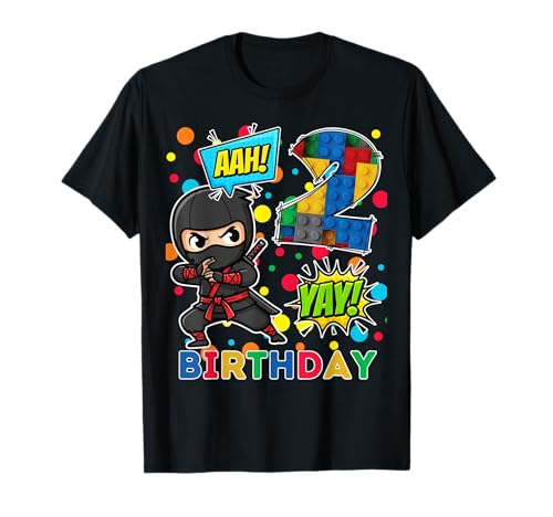 2nd Birthday Boy Ninja Blocks Master Builder Kids T-Shirt