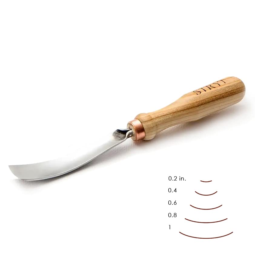 STRYI Wood Carving Bent Gouge 0.8" #7, Woodworking Long Bent Chisel, Carbon Steel Radial Gouge, Woodworking Tool For Hard and Soft Woods BG720