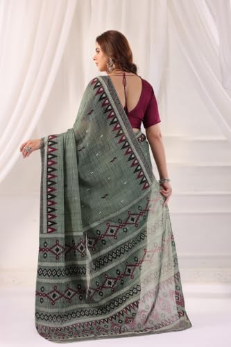 Image of TAMAIRA FASHION Mulmul Pure Cotton Saree For Woman Sambalpuri Printed |Office Wear Daily Wear Sarees For Women Without Blouse Piece (Available in 10 Colours)