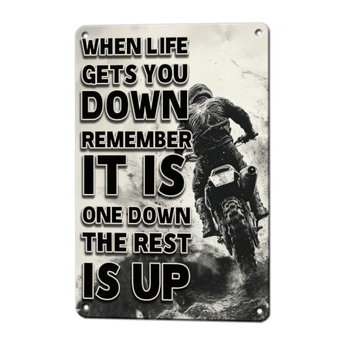 KIYOYO Vintage Motorbike Metal Tin Sign Dirt Bike Decor When Life Gets You Down Remember Cool Posters for Men Garage Man Cave Boy Room Workshop Wall Decoration 12x8 Inch