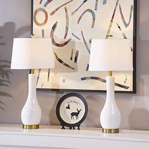 Maxax 3-Way Dimmable Ceramic Table Lamps (Set of 2) with USB Port - 28.5 Tall Nightstand Lights for Bedroom and Living Room (ETL Certified)
