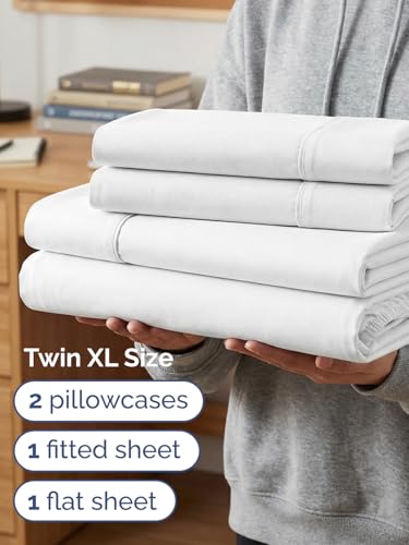 Image of Extra Deep Twin XL Sheet Set - 4 Piece Breathable & Cooling Sheets - White | Hotel Luxury Bed Sheets Set, Easy & Secure Fit, Ultra-Soft, Wrinkle & Fade Free, Comfy Sheets Set with Extra Deep Pockets