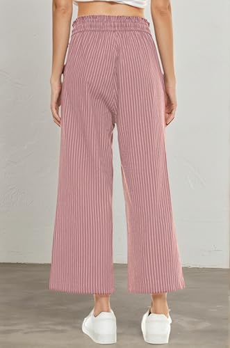 Image of LNX Womens Linen Capri Pants Wide Leg High Waisted Drawstring Casual Cropped Pants with Pockets