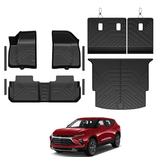 GALVAGNITE Floor Mats for Chevy Blazer Gas 2019-2026 All Weather Floor Mats Trunk Cargo Liner with Backrest Protectors and Door Sill Guards Accessories Full Coverage Set (Not fit EV Models)