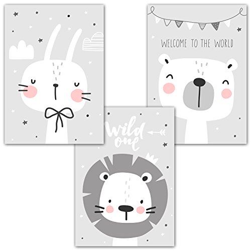 Frechdax Set of 3 A4 Posters for Babies’ or Children’s Bedrooms without Frame | Girl, Boy | Children’s Poster, Art Print, Scandinavian Style | Black/White or Coloured Set-01