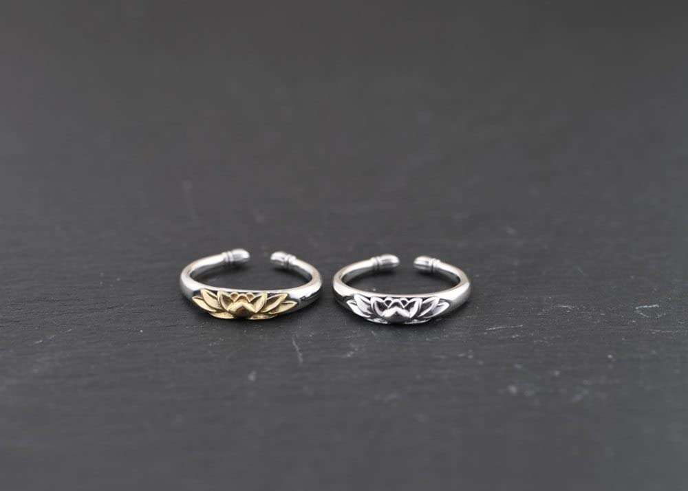 Anelli D'Argento,S925 Anello In Argento Sterling Con Fiore Di Loto Anelli Regolabili Anello Per Dito Indice In Stile Nazionale Retrò Anello In Argento Eternity Charm Da Sposa Gioielli Regali Per Uo