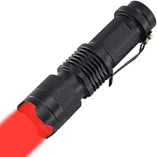 XLENTGEN LED Red Light Torch Super Bright 350 Lumens Mini Flashlights Waterproof Adjustable Focus 3 Modes LED Torches for Camping Night Fishing Observation