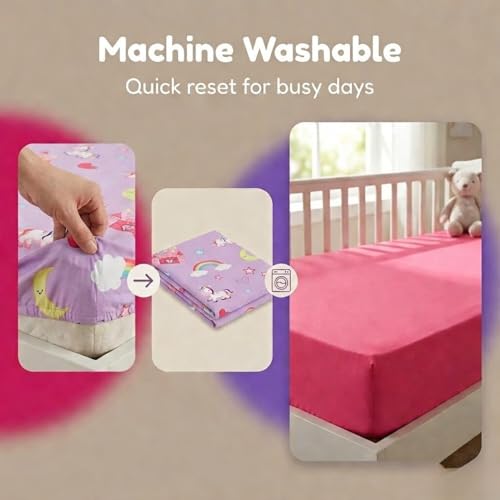 Image of EVERYDAY KIDS 2 Pack Fitted Girls Crib Sheet, 100% Soft Breathable Microfiber, Baby Sheet, Fits Standard Size Crib Mattress 28in x 52in, Nursery Sheet - Unicorns /Hot Pink