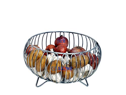 STONE Stainless Steel Vegetable and Fruit Bowl Basket Kitchen and Dining Table Multi Purpose Storage Rack Potato Onion Storage ( Mataka Shape, 1 Pcs.)