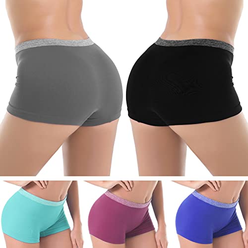 Image of Ruxia Women's Seamless Boyshort Panties Nylon Spandex Underwear Stretch Boxer Briefs Pack of 5